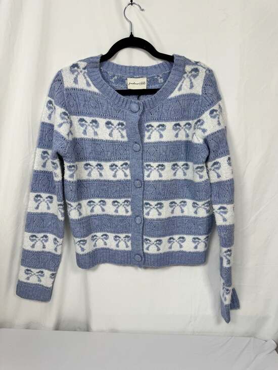 Freshman 1996 Sweaters - Freshman 1996 Blue and White Bow Pattern Knit Cardigan Sweater NWT